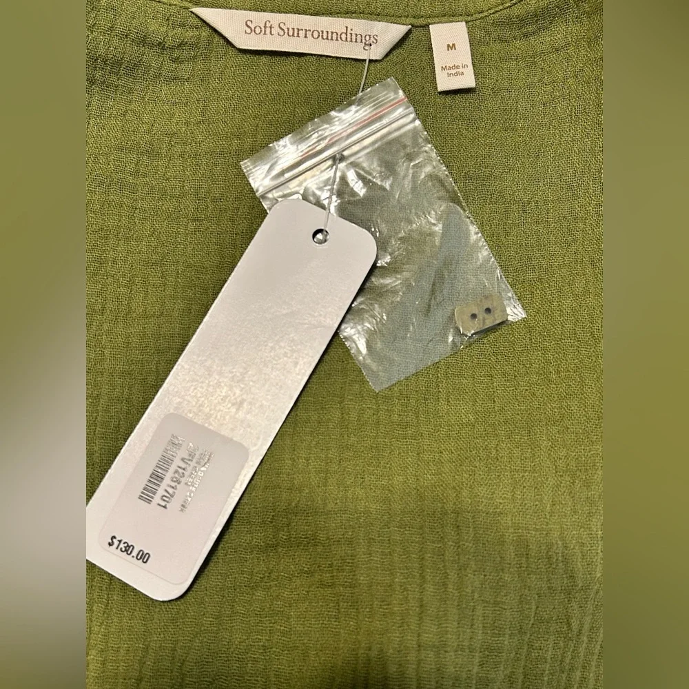NWT‎ SOFT SURROUNDINGS Drina Gauze Button Front Midi Dress Fern Green Sz Medium - Picture 10 of 12